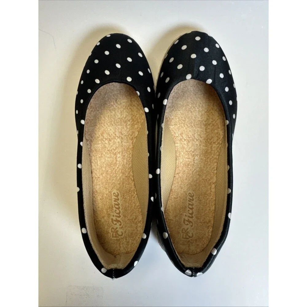 Ficare Nottingham Black White Polka Dot Scallop Espadrilles Sz 4.5